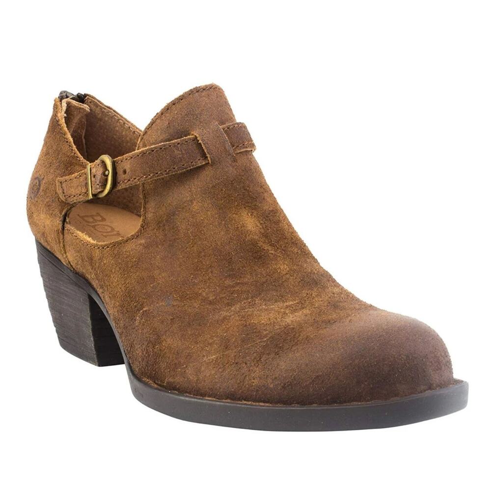 BORN Mendocino Suede Cutout Ankle Booties Distressed Leather Rust Brown Sz 7.5